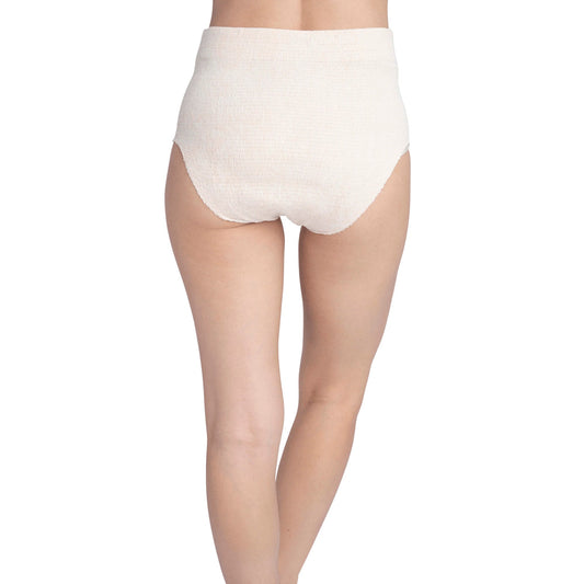 Nexwear women's incontinence underwear, light beige brief with full coverage leg openings.