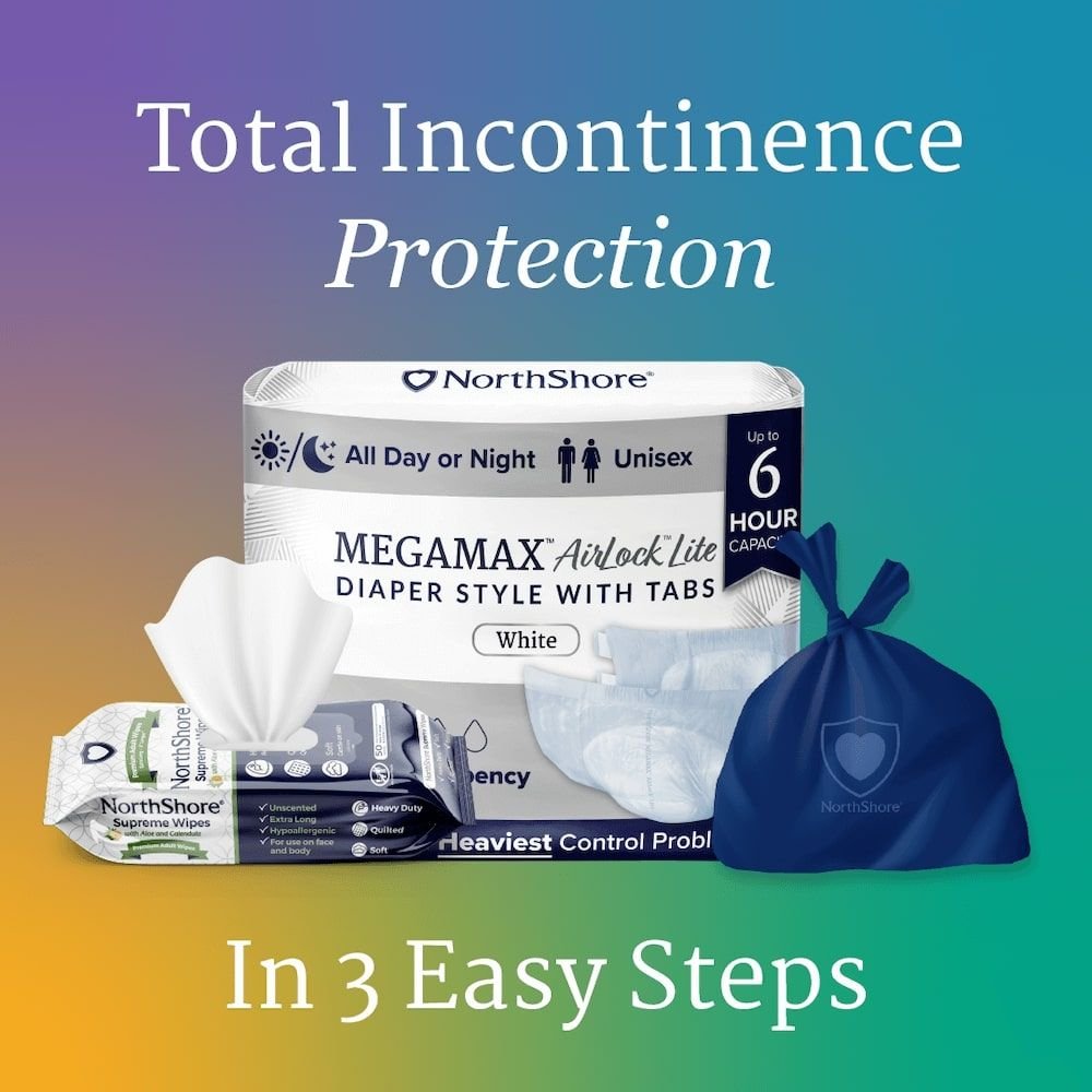 MEGAMAX AirLock Lite adult diaper pack, white tab-style, up to 6 hour capacity