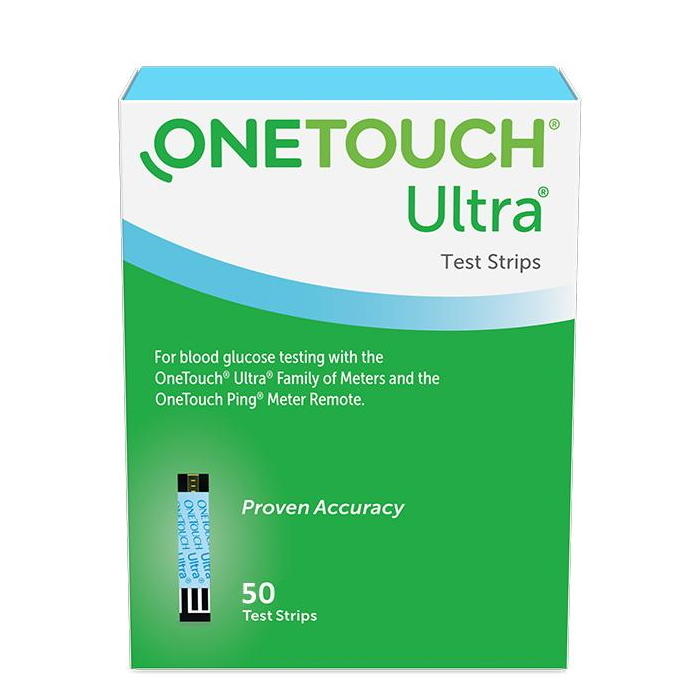 OneTouch Ultra blood glucose test strips box, 50 count