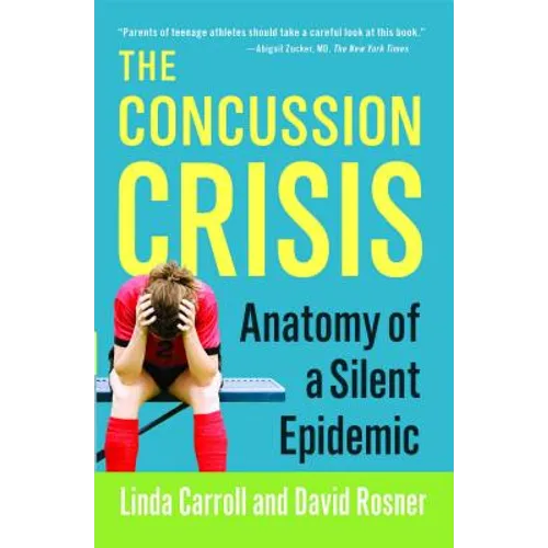 Paperback book with teal cover, large yellow title, and red-clad person holding head