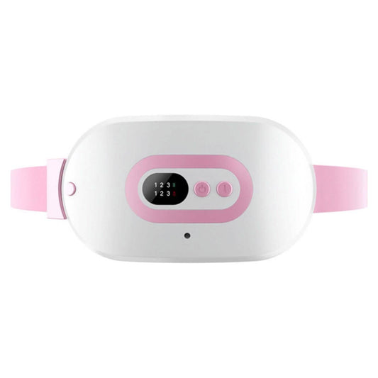 Waist heating pad with pink trim, centered control panel, and adjustable pink belt strap