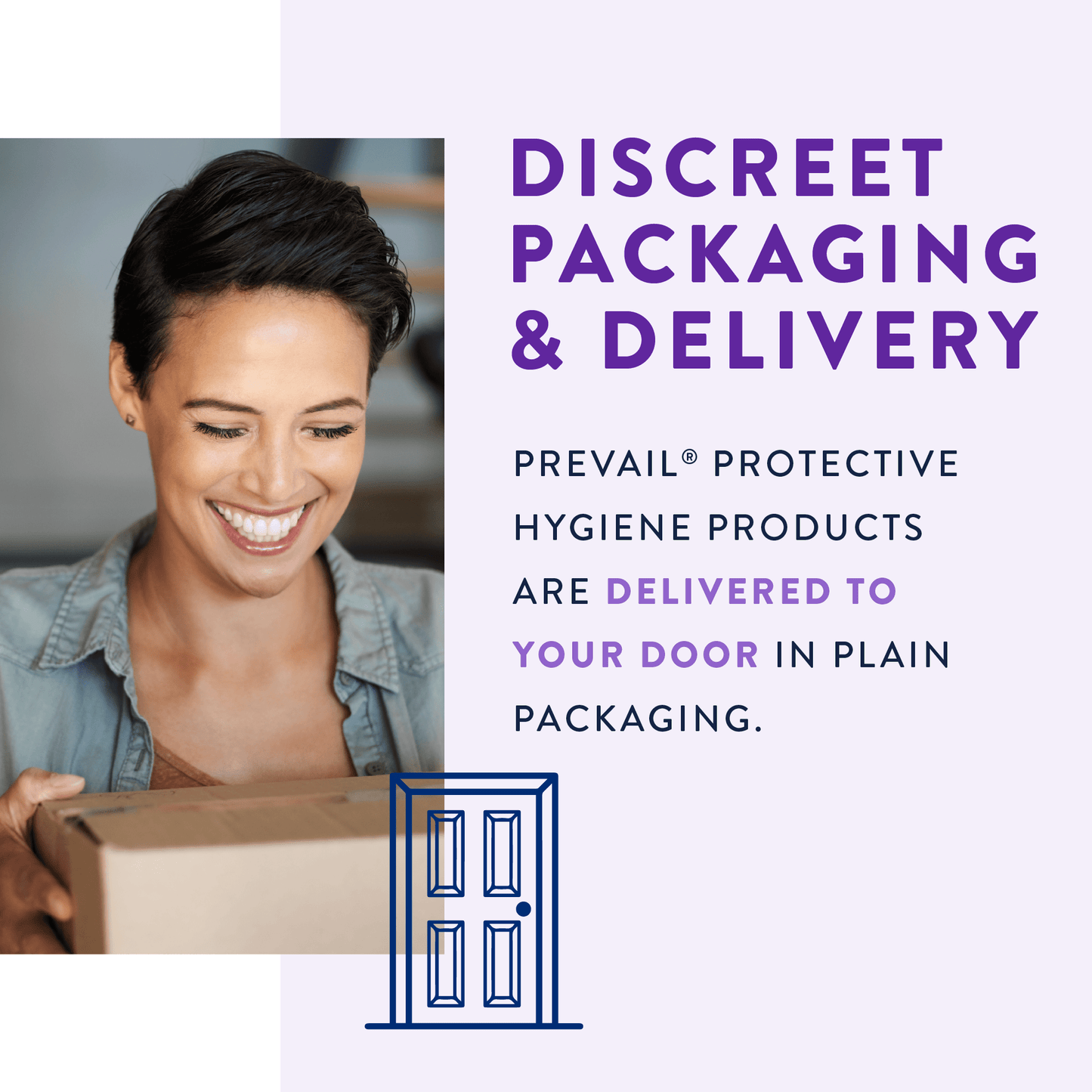 Plain packaging delivery box with protective hygiene products banner
