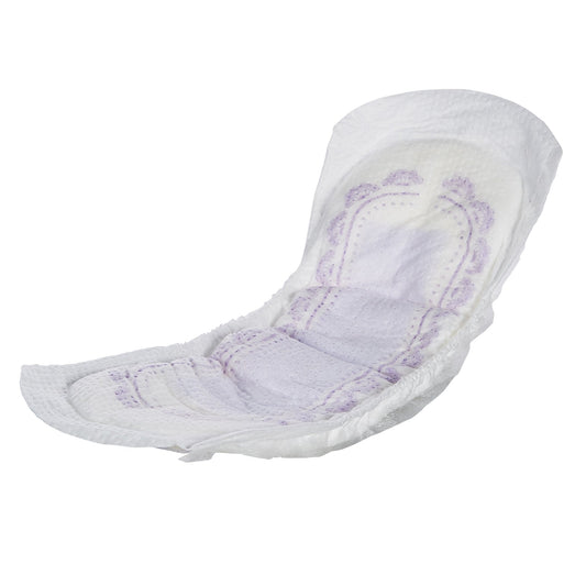 Regular bladder control pad with soft white absorbent wings and rounded shape
