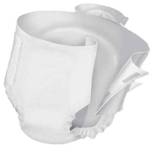 White adult incontinence brief with side fastening tabs, breathable design