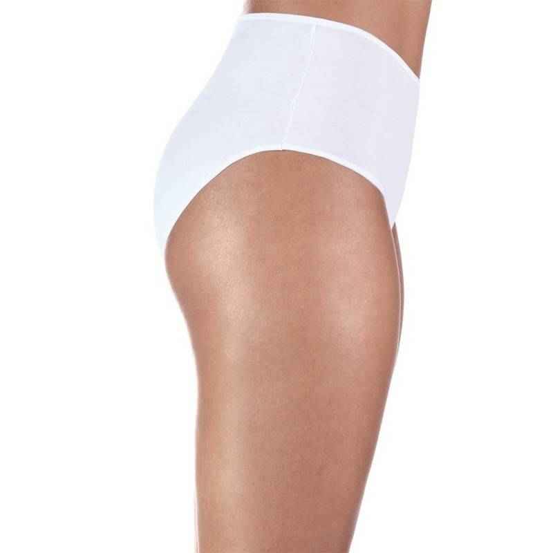 Women’s white incontinence maxi panty, side profile with high-rise leg openings