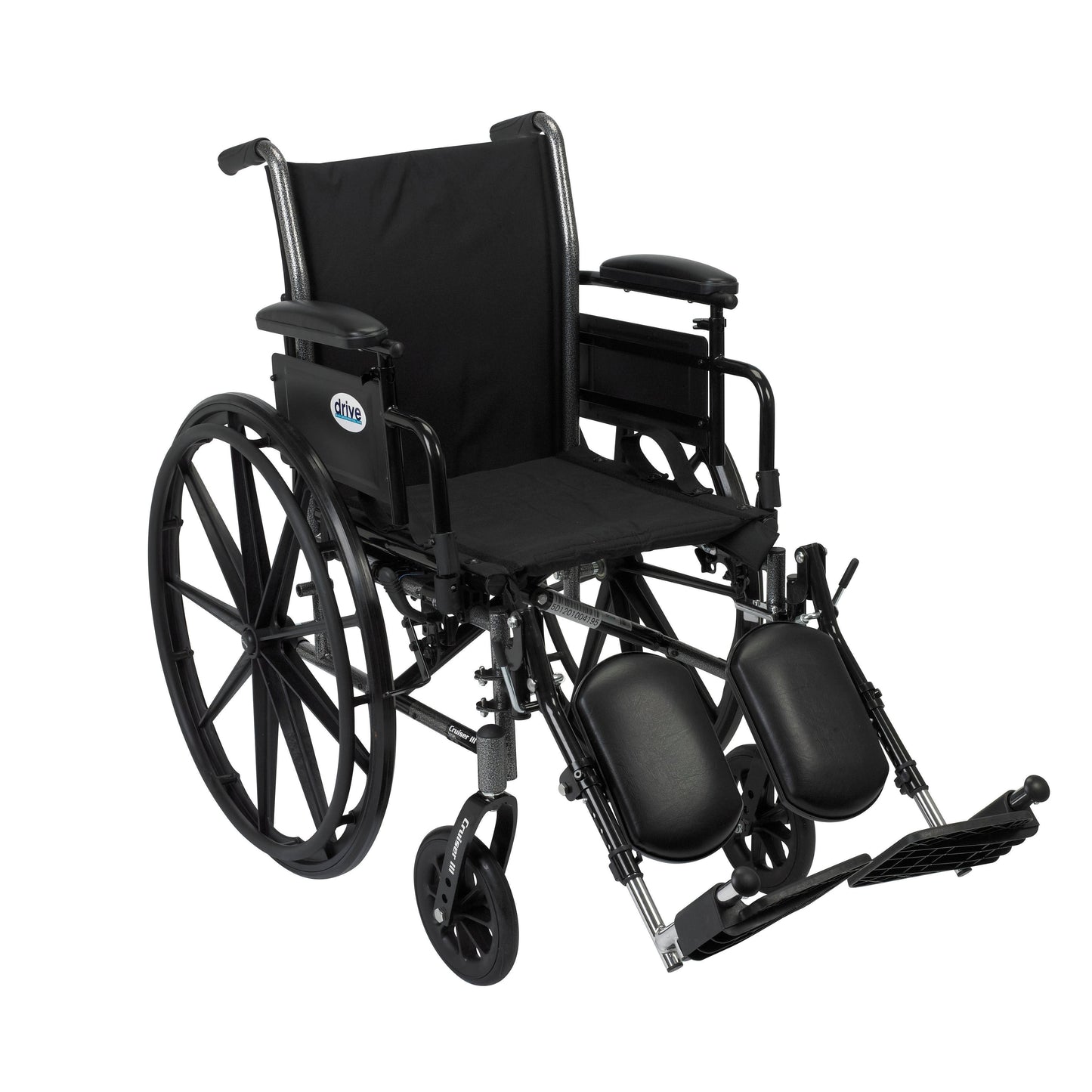 Lightweight wheelchair with elevating leg rests and flip-back removable arms, 20"