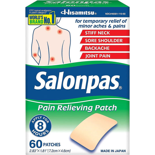 Pain relieving patch box, 60 patches, 8-hour application