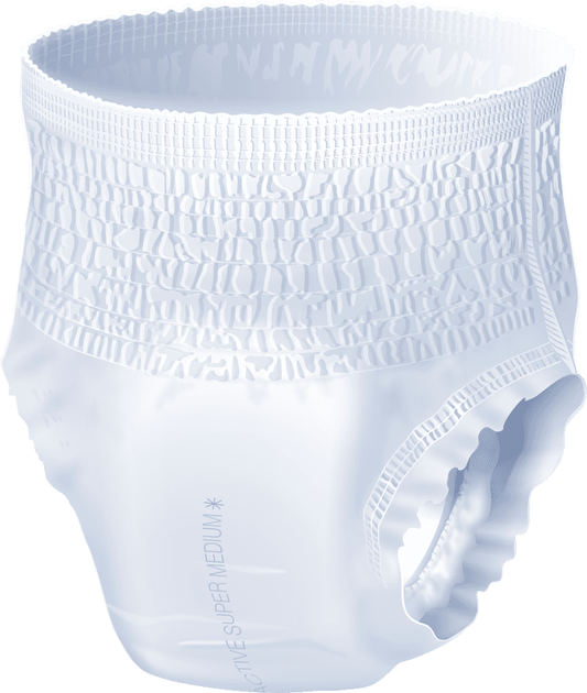 White disposable absorbent pull-on underwear with leg openings and side leakage barriers