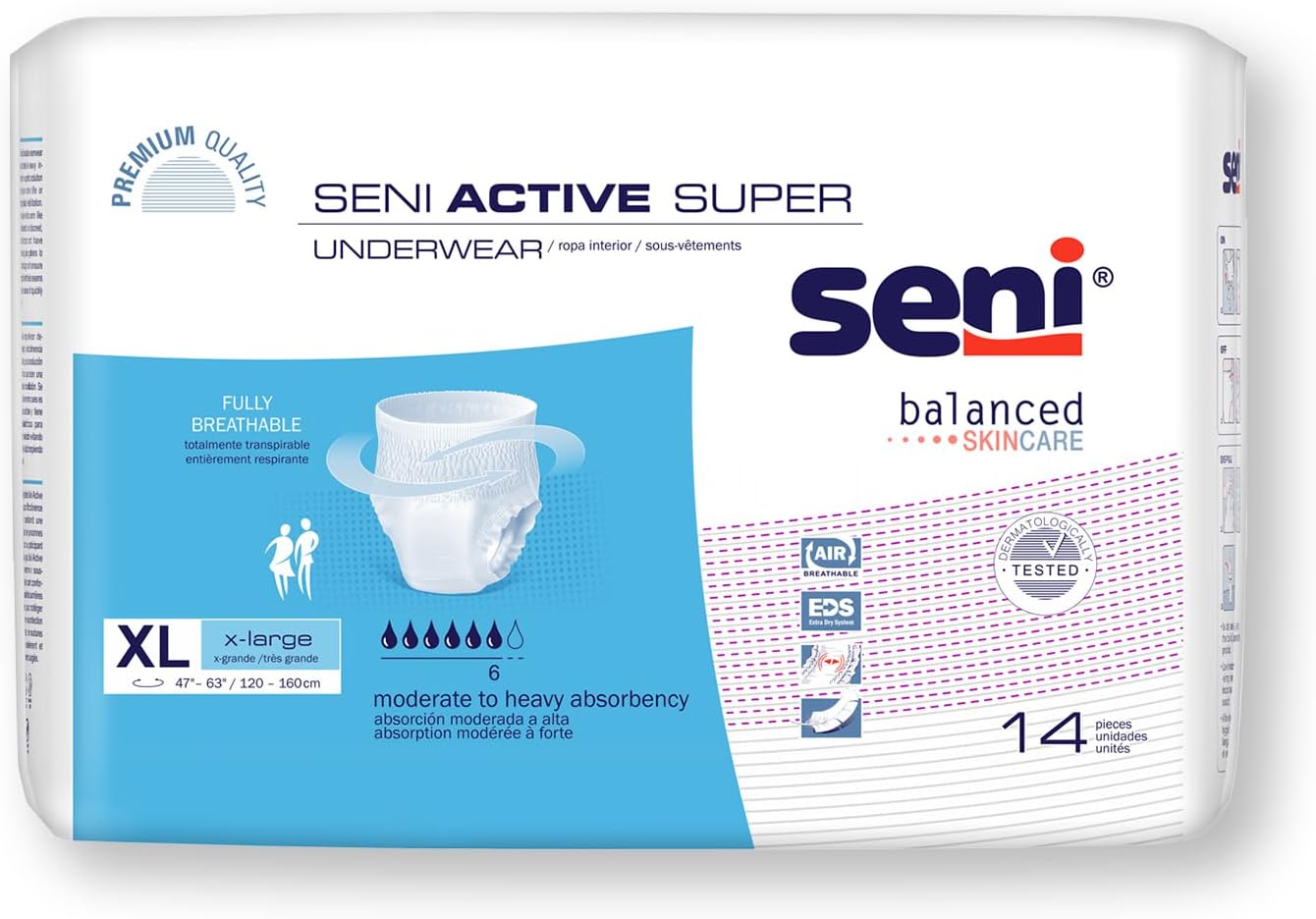 XL disposable absorbent underwear, Seni Active Super, 14 pieces; moderate-to-heavy