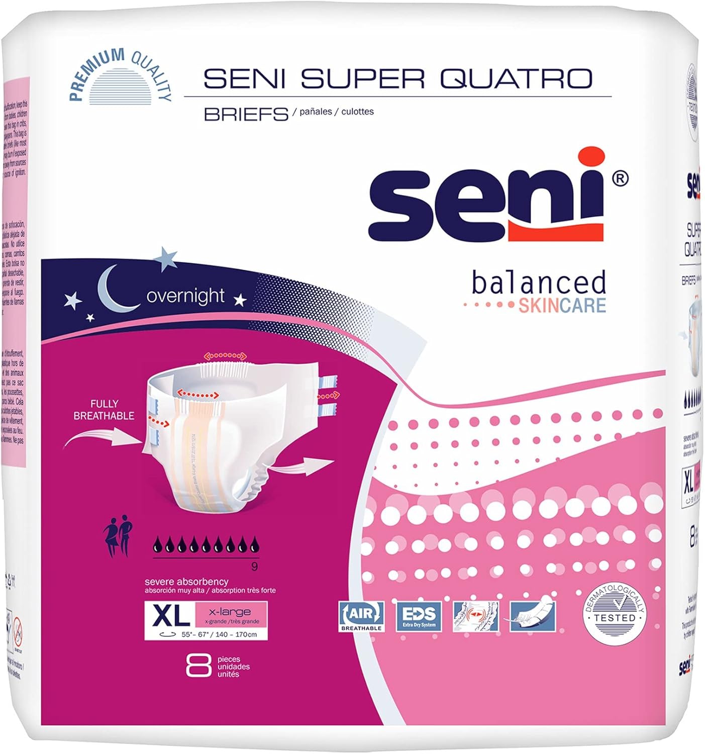 Seni Super Quatro briefs pack, size XL x-large, 55–67 in, 8 pieces