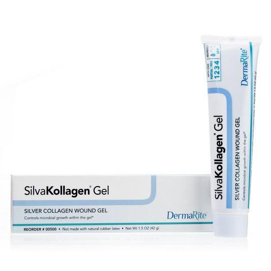 1.5 oz tube of silver collagen wound gel with Dermarite label and cap