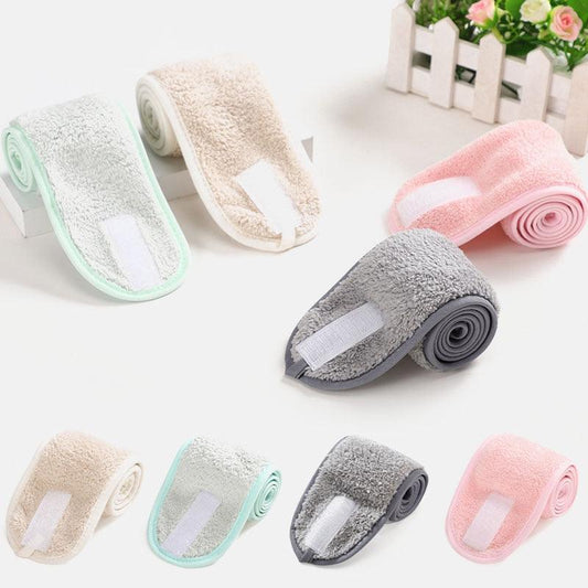 Rolled terry cloth facial headbands in mixed colors, with wide cushioned band