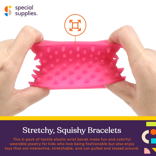 Special Supplies Sensory Spiky Band Bracelets for Kids, 6 Pack, Flexible and Stretchy Wearable Sensory Toys, Tactile Silicone Squiggly Touch, Bright and Colorful Wristbands