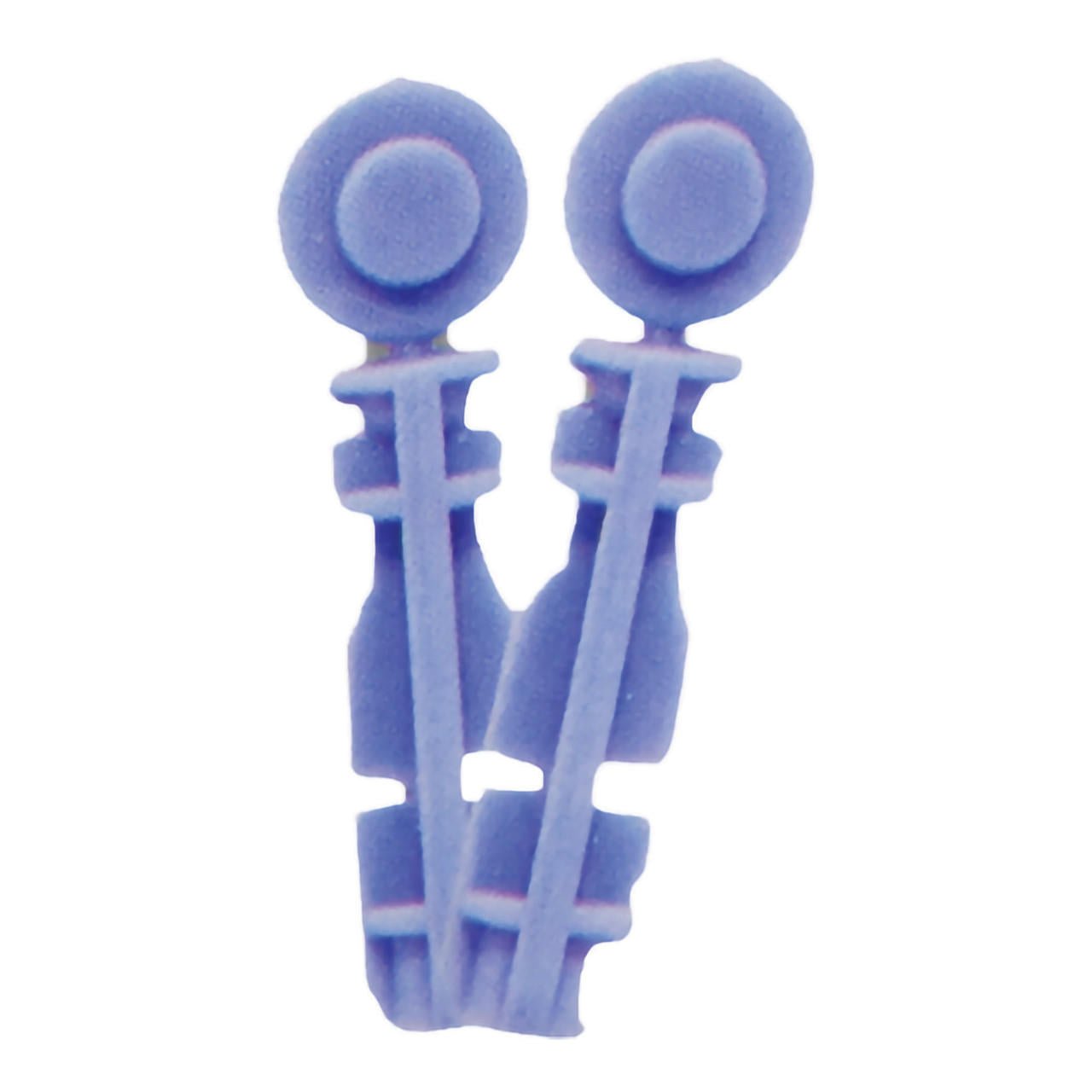 Two blue-labeled lancets with round sterile tips and plastic holders