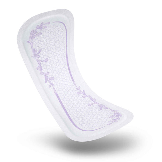 Long 13-inch thin liner pad, white with purple floral design border