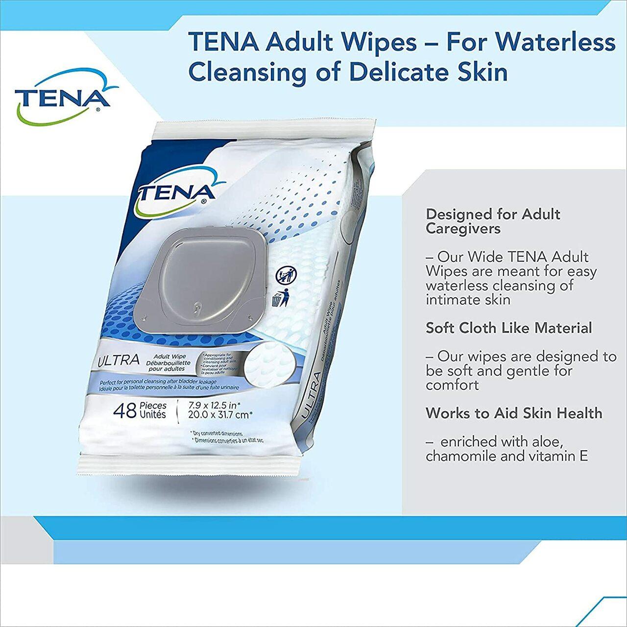 Front of cleansing wipe pack, 48 pieces, for waterless cleansing of delicate skin