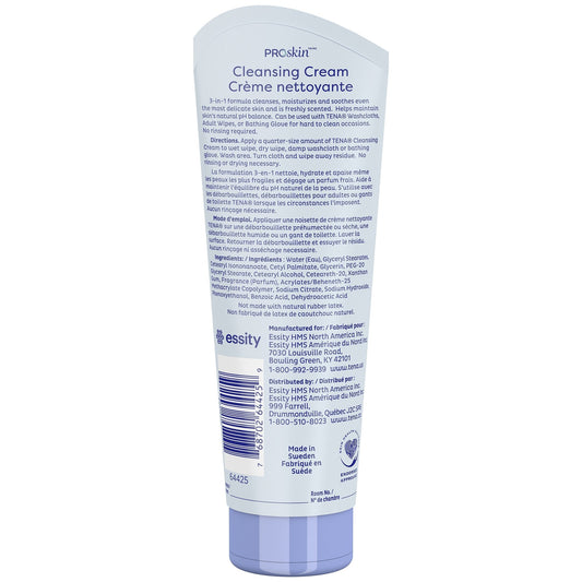 TENA ProSkin cleansing cream tube back label, 8.5 fl oz (250 ml)