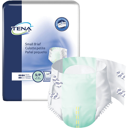 TENA Small Briefs disposable brief with mint absorbent panel, small/medium