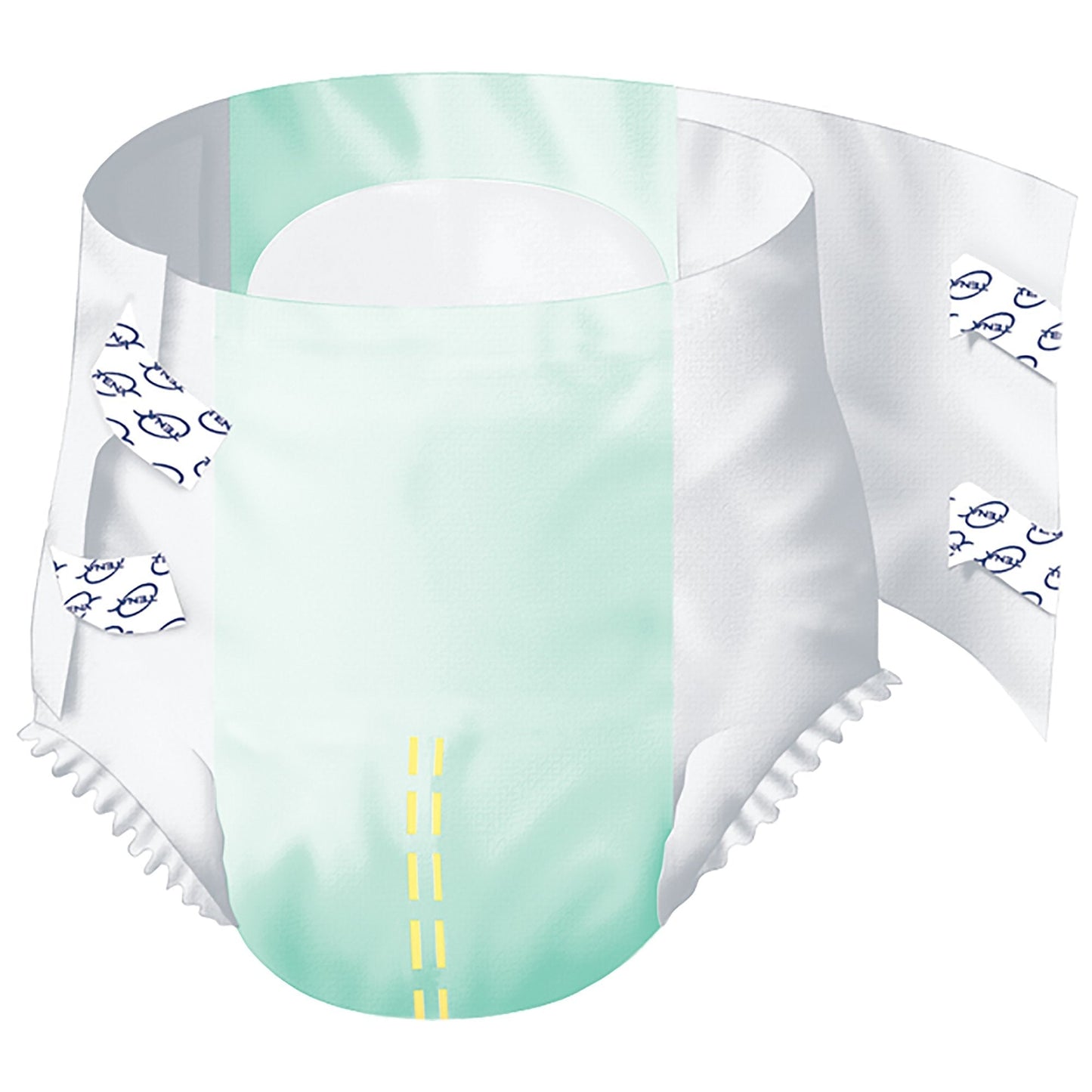 Disposable pull-on brief with mint absorbent center and white outer panels