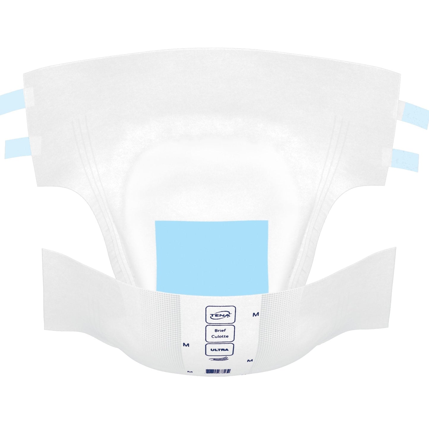 Ultra incontinence brief, size M, white pull-on brief with blue indicator panel