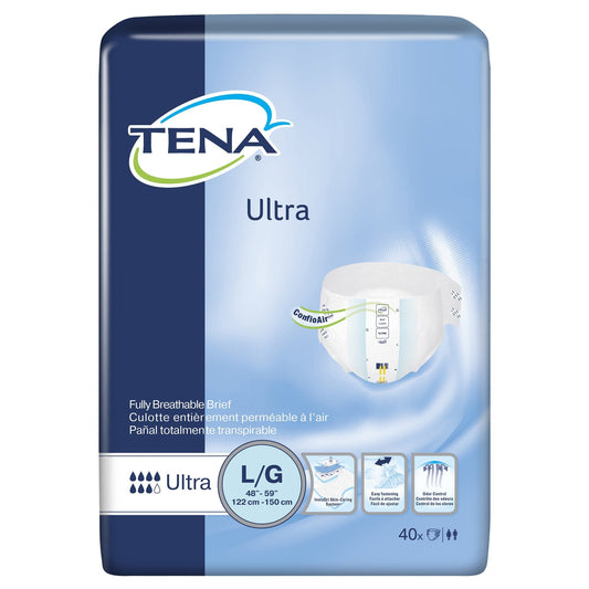 Ultra incontinence briefs pack, size L/G (48–59 in), breathable, 40 ct