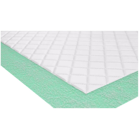 Underpad Ultra Plus close-up of quilted absorbent layer with stitched grid and mint edge