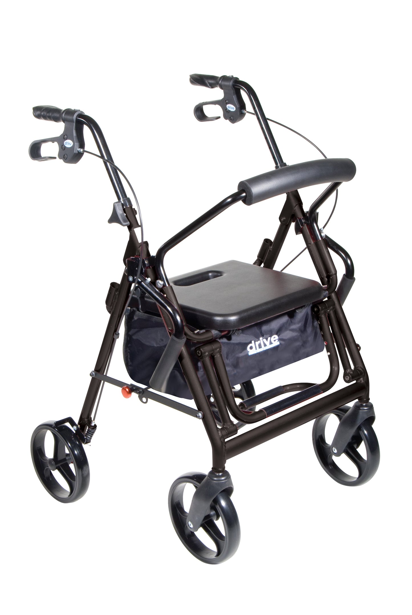 Black transport wheelchair rollator walker with padded seat and loop handles