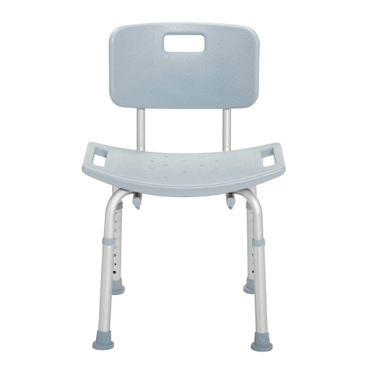 Gray shower tub safety chair, backrest and wide seat with drainage nubs
