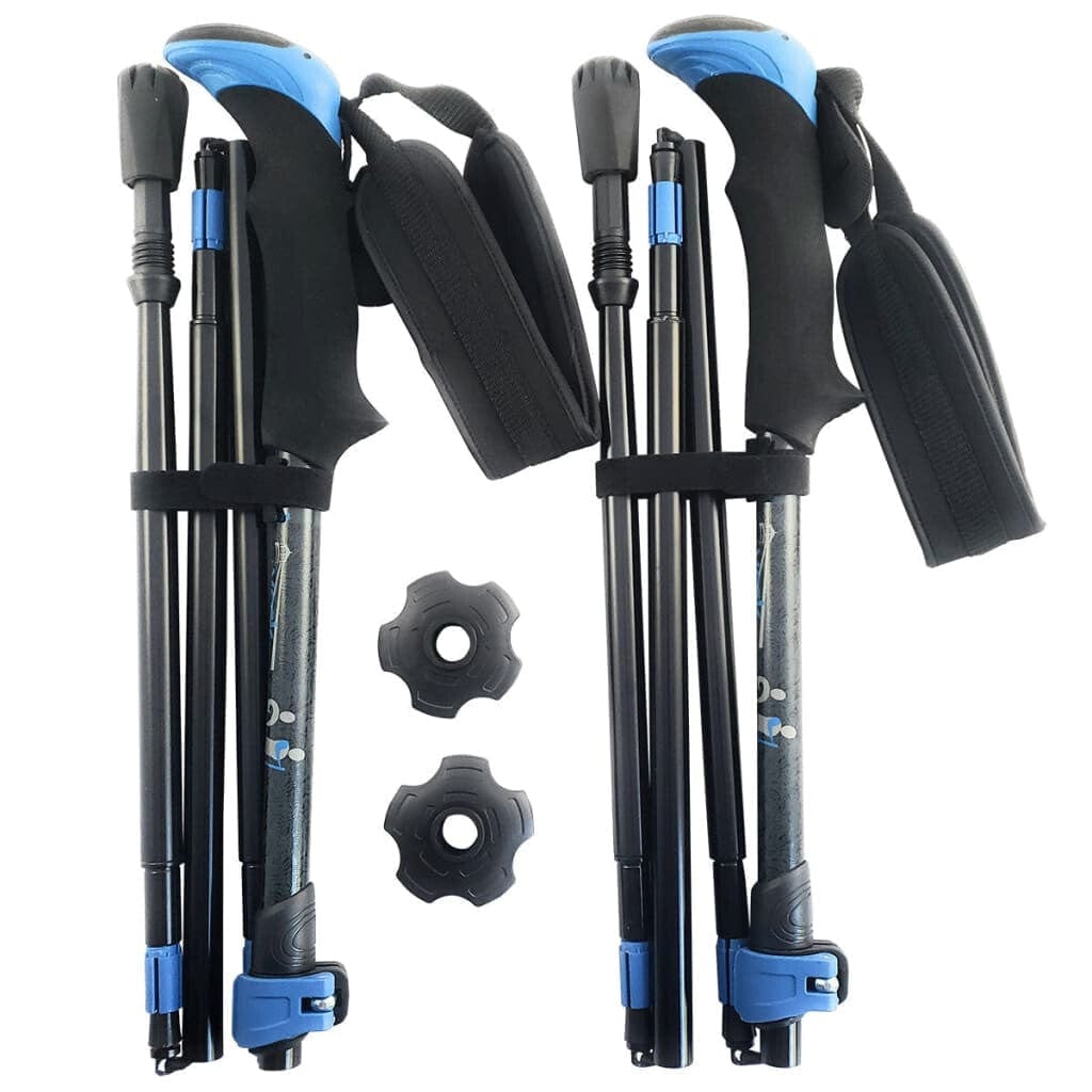 Travel Folding Walking & Hiking Poles - 13.5 in with Rubber Feet, Baskets, and Bag - Available in 3 Sizes and Choice of Grips York Nordic