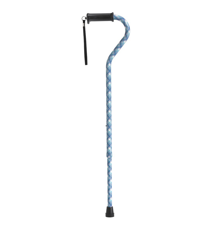 Mobility Cane with blue plaid pattern