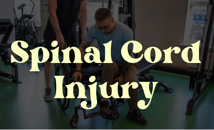 Words Spinal Cord Injury on top of a photo of a man transferring into a wheelchair