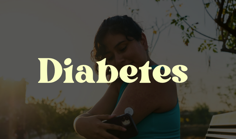 Word Disabetes on top of a photo of a women replacing her glucose moniter on her arm