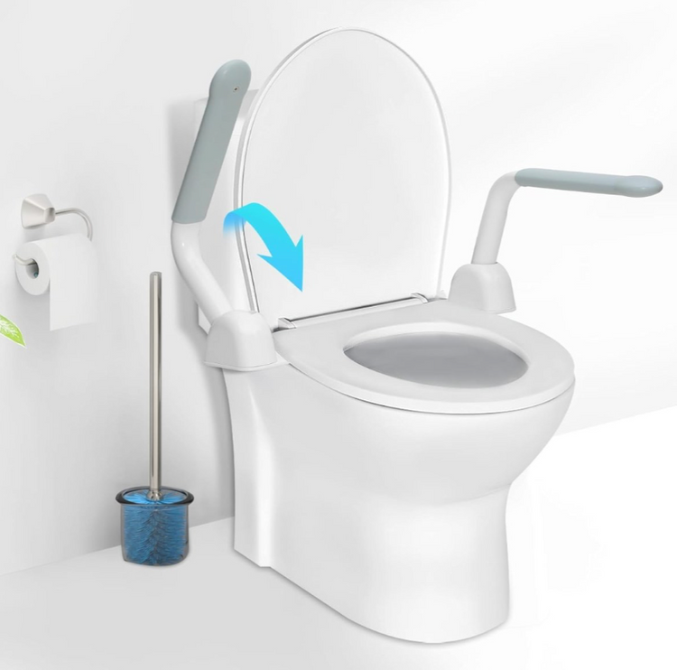 Toilet with adjustable safety arms