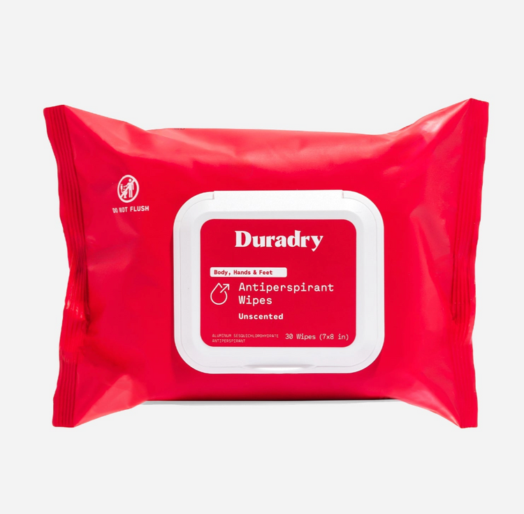 Red container of body wipes