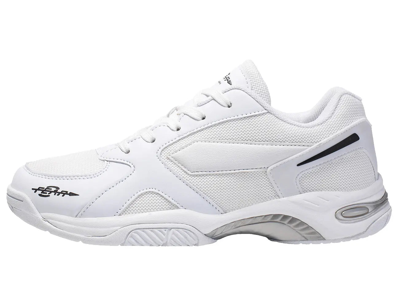 Men's walking shoe, white lace-up front with padded tongue, synthetic overlays and midsole