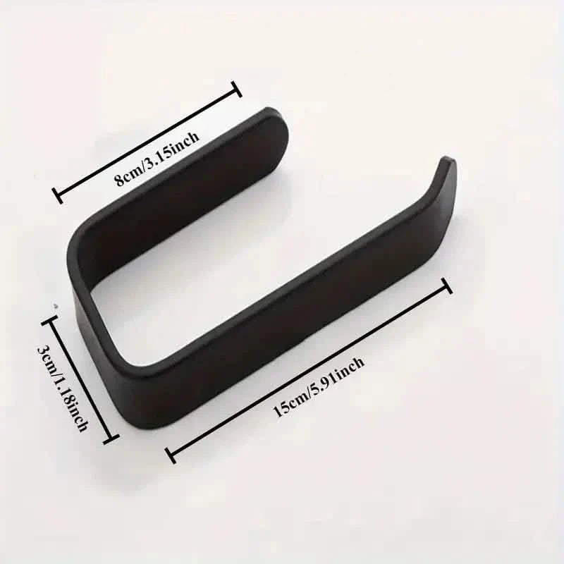 Black toilet paper holder with cradle, 15 cm length dimension shown