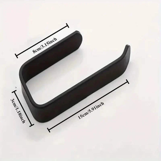 Black toilet paper holder with cradle, 15 cm length dimension shown