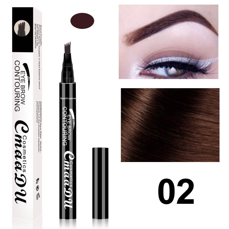 Four-point eyebrow pencil, shade 02 brown, black casing with four-tip applicator
