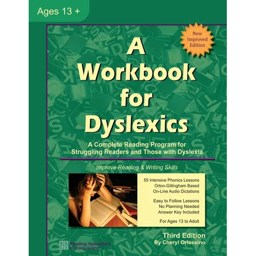 Green paperback workbook titled 'A Workbook for Dyslexics'.
