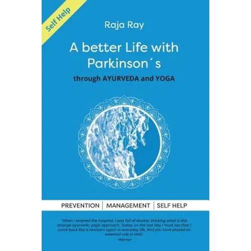 Paperback book with blue cover and white title text, featuring circular yoga-style emblem