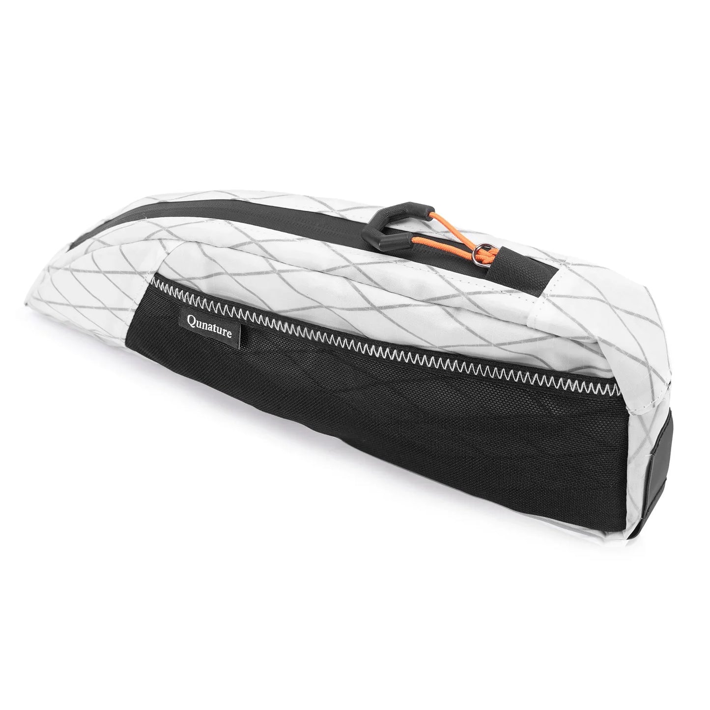 White and black bag with a visible brand logo on a white background