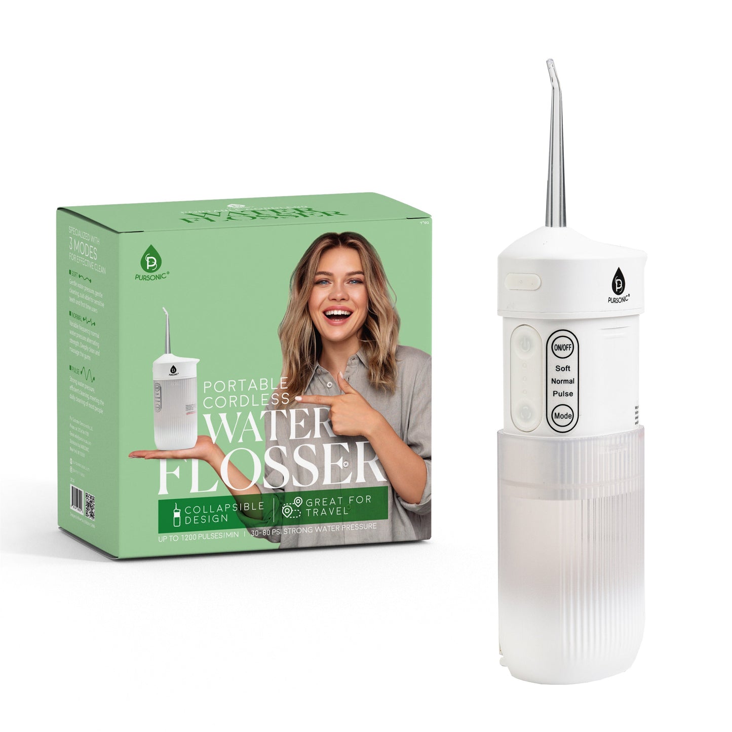 Portable USB Rechargeable Collapsible Water Flosser by Pursonic