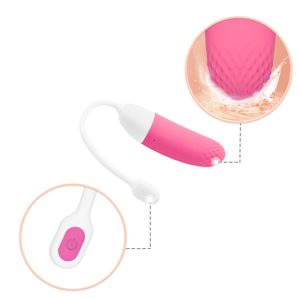 Pink and white personal massager with oval handle and bulb-shaped end