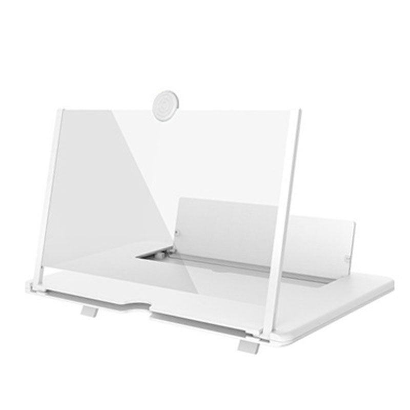White phone screen magnifier stand with pull-out lens and base, no phone