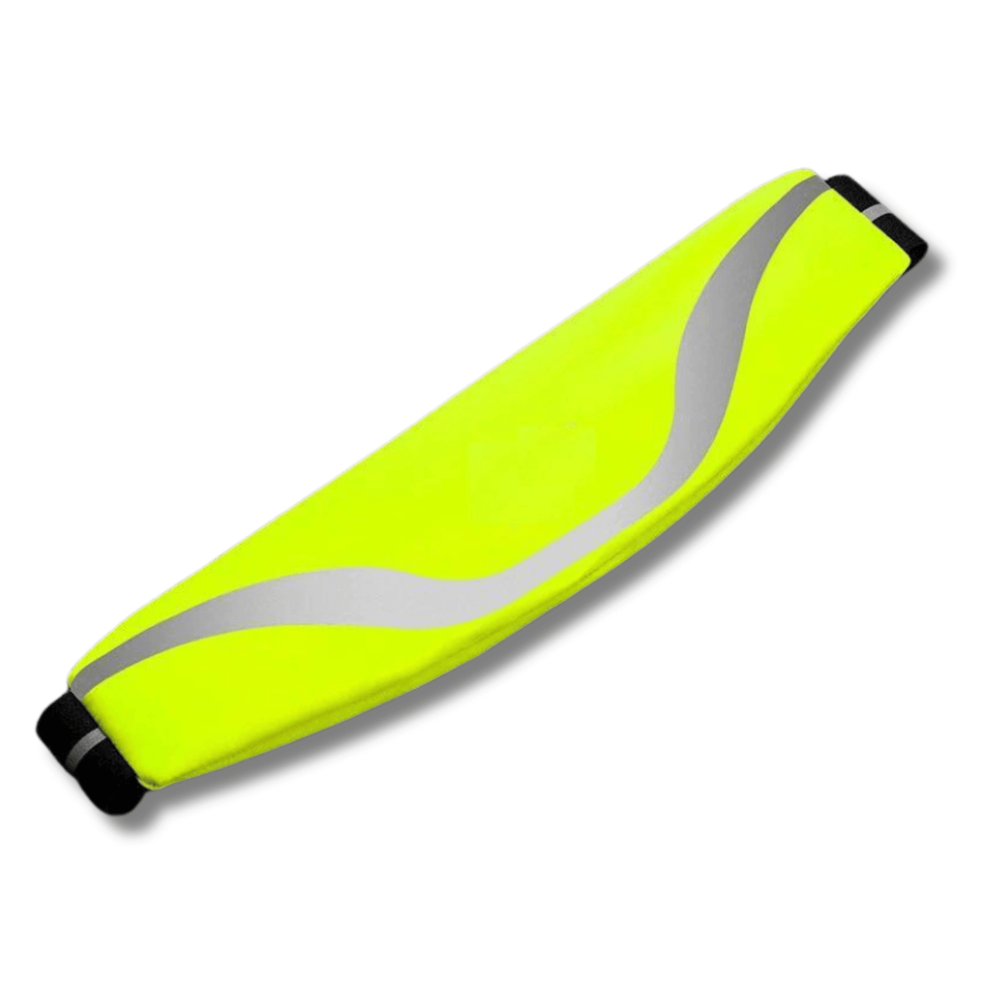 Water-resistant sport waist pack in neon yellow with silver reflective wavy strip