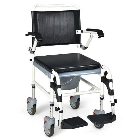 4-in-1 bedside commode wheelchair with detachable bucket, padded seat and armrests