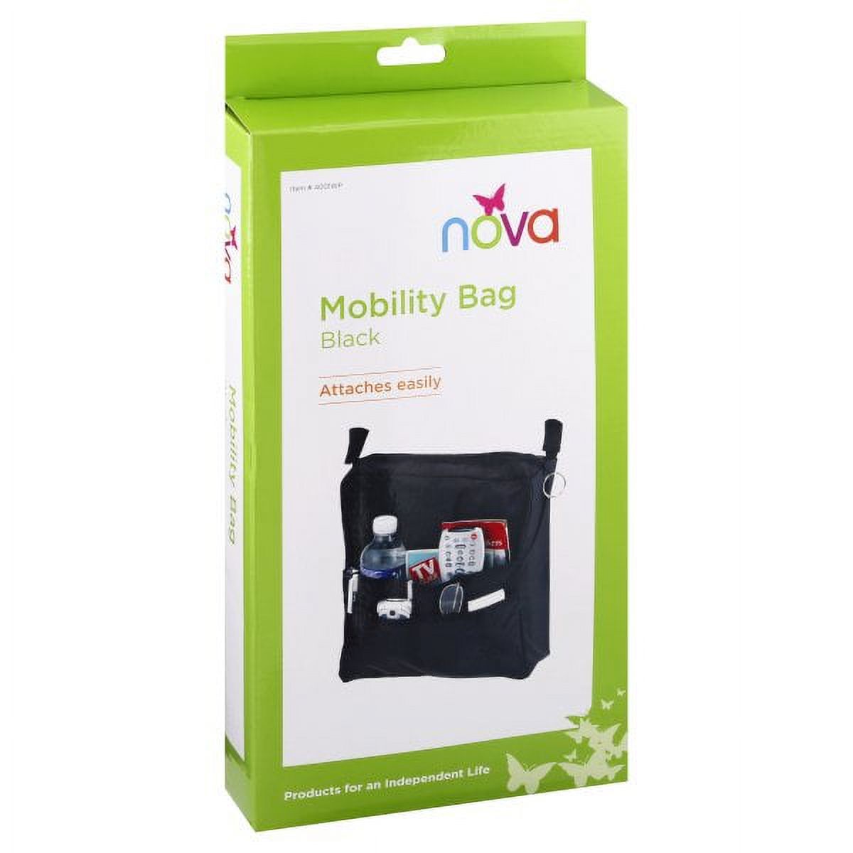 Nova hanging walker pouch, black mobility bag with top clips