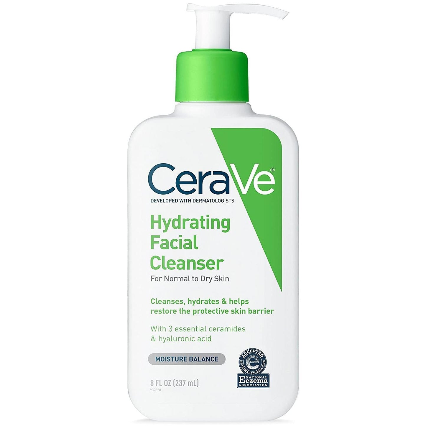 CeraVe hydrating facial cleanser bottle with green pump, 8 fl oz (237 ml)