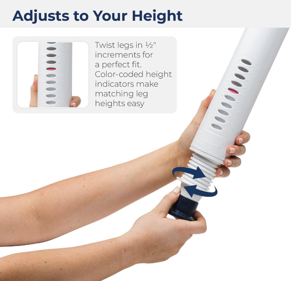 Height-adjustable shower chair legs with twist mechanism and rubber feet
