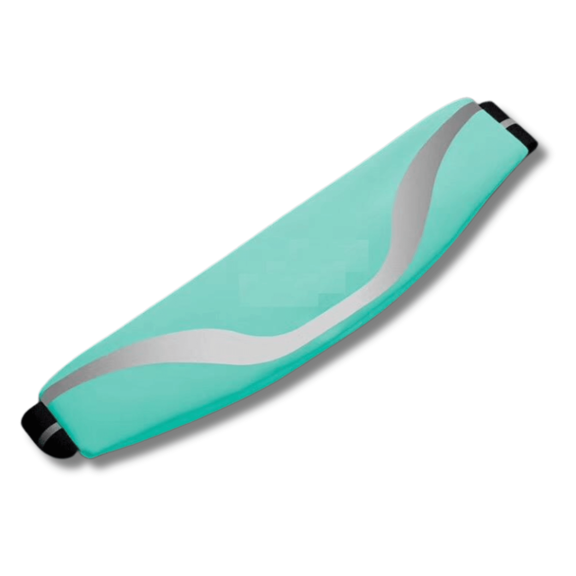 Water-resistant sport waist pack in aqua blue with silver reflective wavy strip